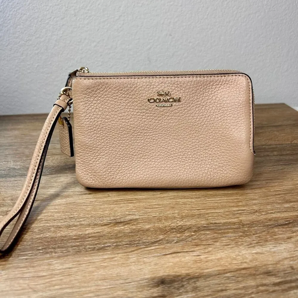 Coach Double Zip Leather Wristlet